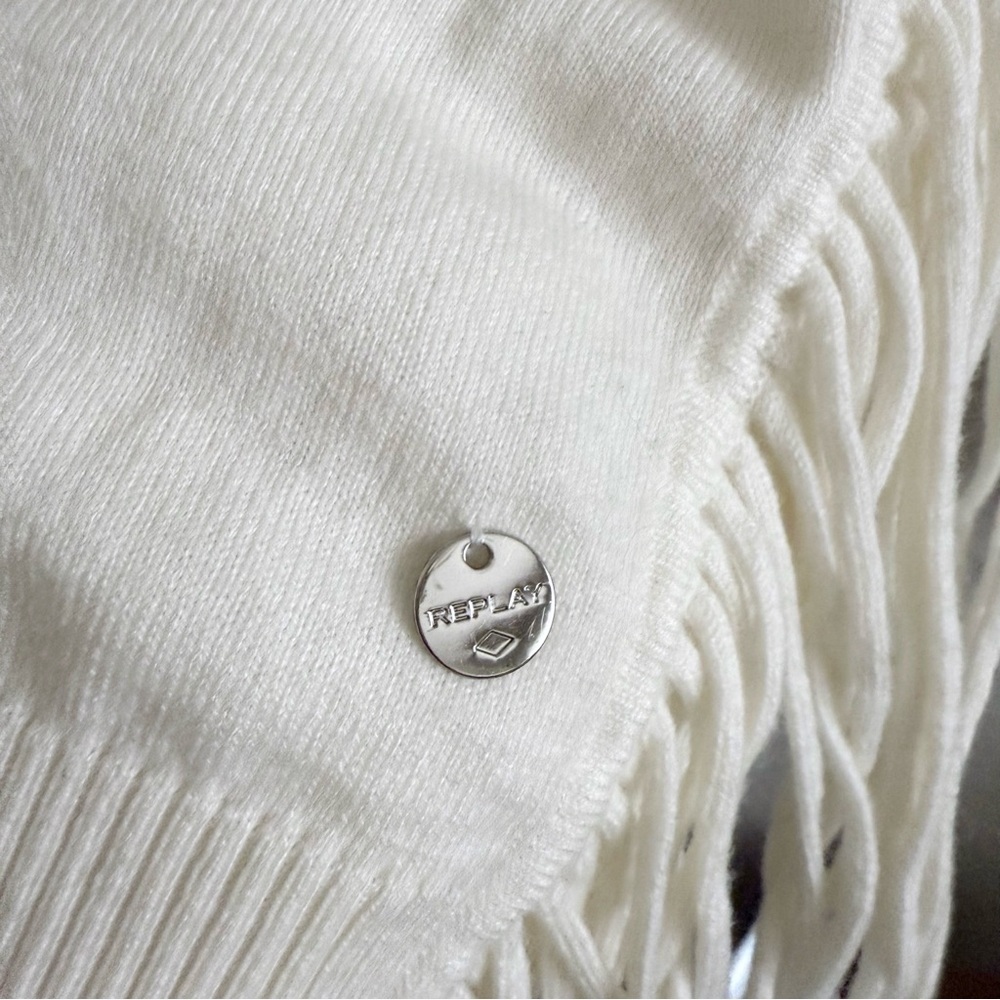 Replay Fringe Detail High Neck Cream Sweater Size XS - Picture 3 of 8